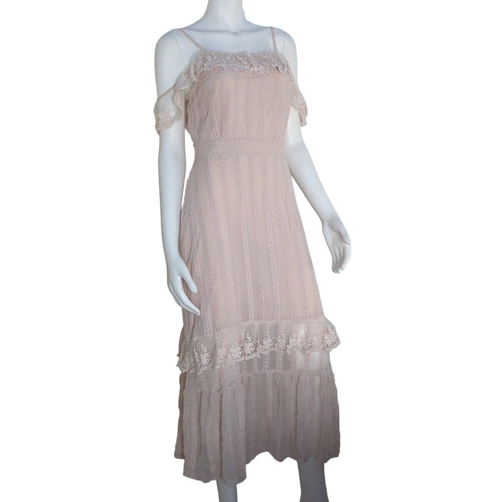VERO MODA Pale Pink Sheer Tiered Layer Embroidered Midi Dress Women Size Small